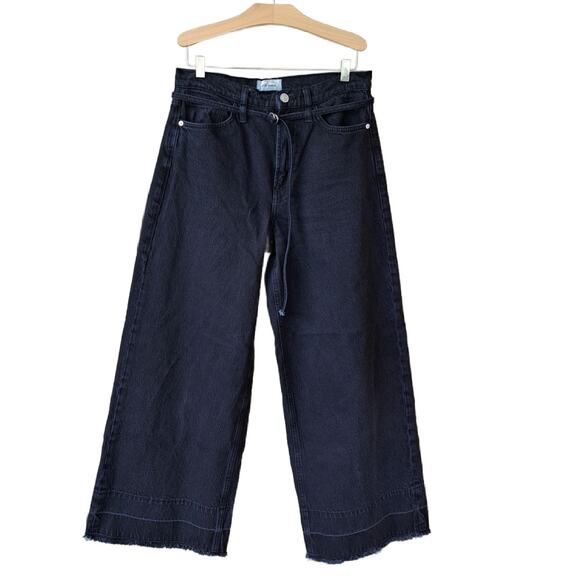 FRAME Pixie High Rise Baggy Wide Leg Jeans Released Hem Dark Wash Supermoon 28 - Picture 2 of 12